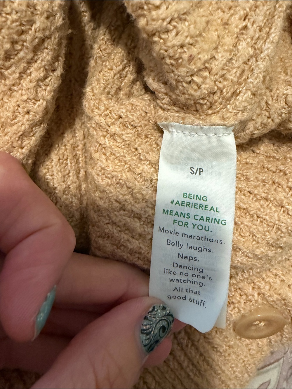 Aerie Oversized Waffle Knit Collared Sweater Beige Tan Cozy Lounge Size Small - Picture 8 of 10